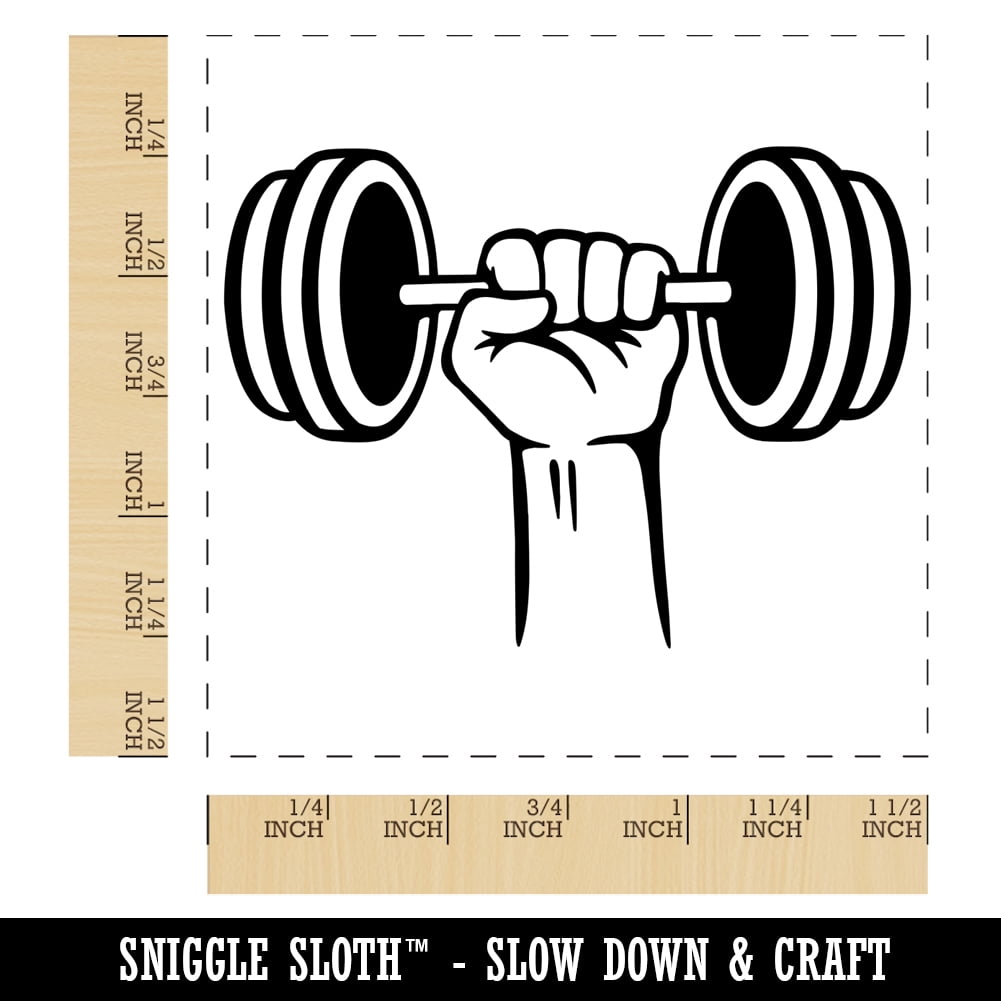 Hand Lifting Dumbbell Weightlifting Weights Gym Workout Self-Inking Rubber Stamp Ink Stamper - Black Ink - Large 1-1/2 Inch