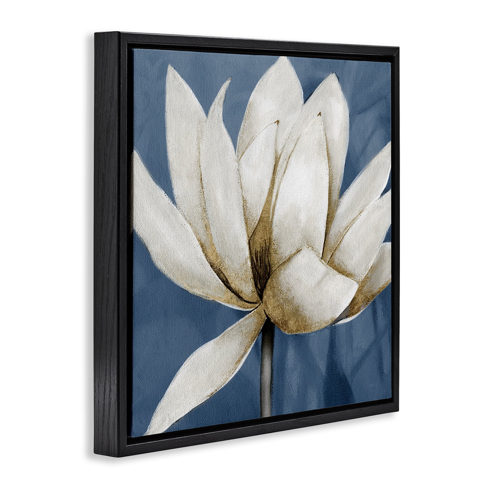 Stupell Industries White Lotus Blooms Botanical & Floral Painting Black Floater Framed Art Print Wall Art, 18 x 18
