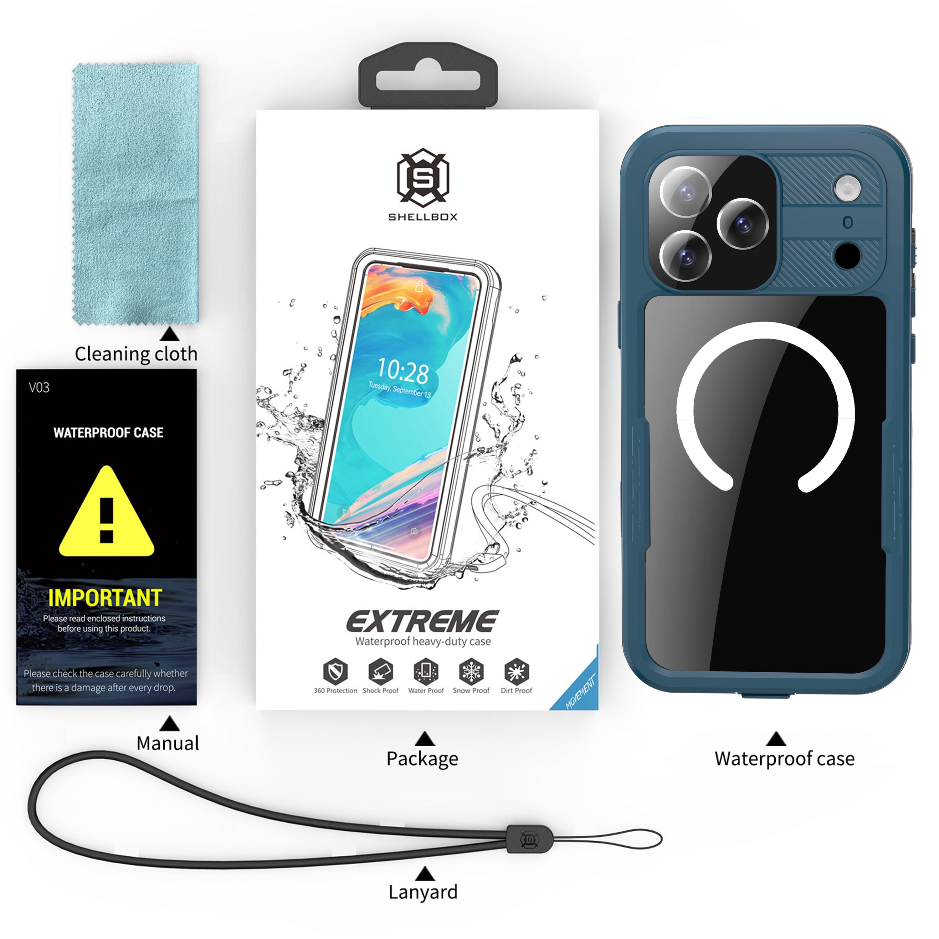 Dteck for iPhone 17 Pro Max Waterproof Case Compatible with MagSafe, Magnetic Waterproof Full Body IP68 Underwater Case Built-in Screen Protector Military Grade Shockproof Case for Men Women,Blue