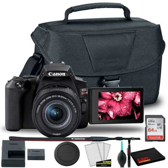 Canon EOS Rebel 250D/SL3 DSLR Camera with 18-55mm Lens (Black) + EOS Bag + Sandisk Ultra 64GB Card + Cleaning Set and More(International Model)