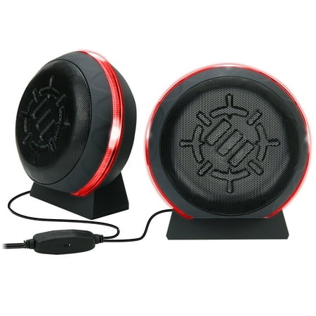 ENHANCE Gaming LED Computer Speakers with Subwoofer , Powerful 5W Drivers and In-Line Volume Control - Red Lights , USB 2.0 Powered , 3.5mm Connection for PC , Desktop , Laptop , (Best Laptop Speakers With Subwoofer India)