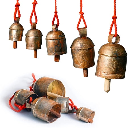 Vivanta Wedding and Christmas Outdoor Decor Rustic Bells Wind Chimes for Patio  5 Door Hanging Bells on Rope Rustic Bells 30” Long