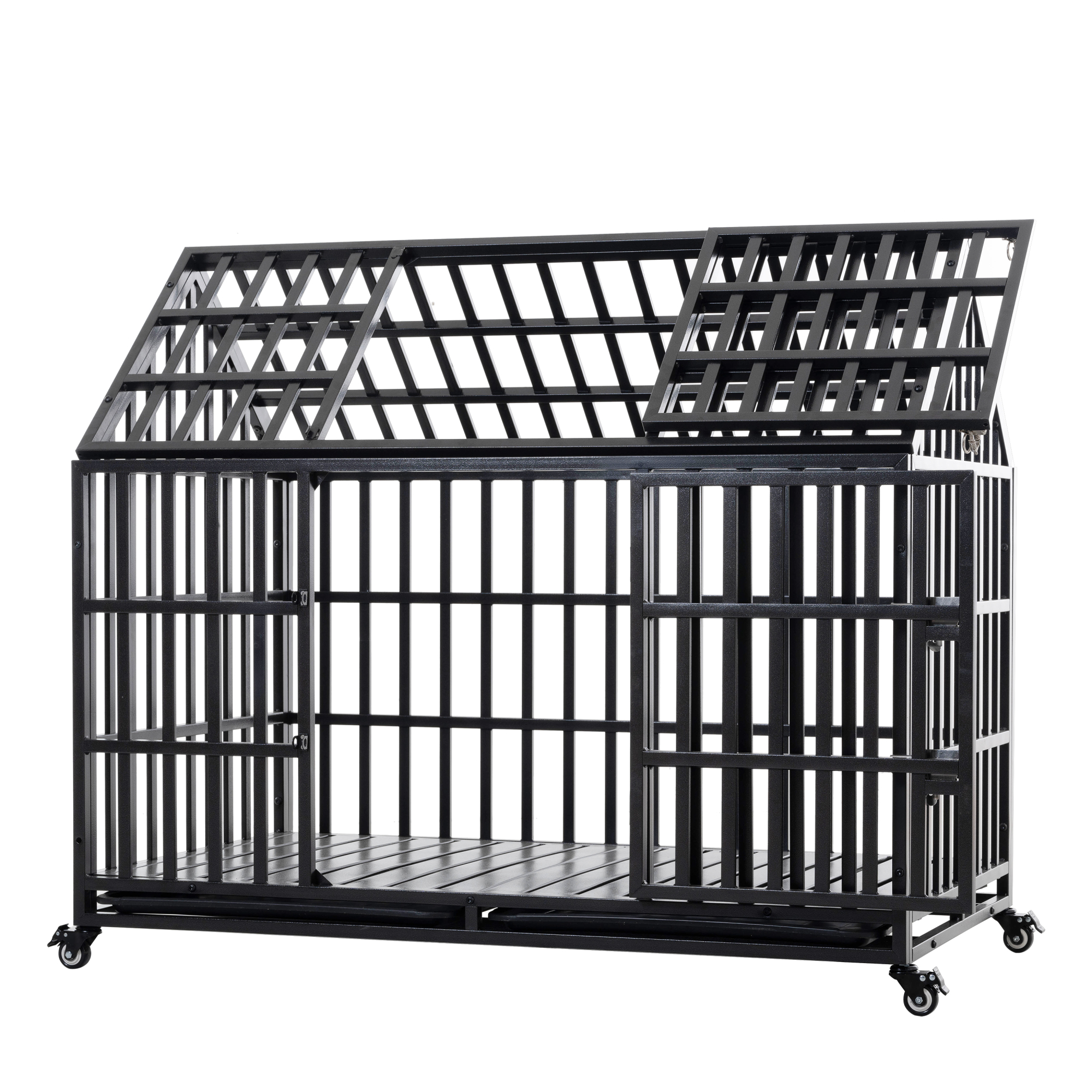 Jopath 52" Heavy Duty Dog Crate Large Dog cage with Roof & window on roof Strong Metal Dog Kennels and Crates with 4 Lockable Wheels for Large Dogs