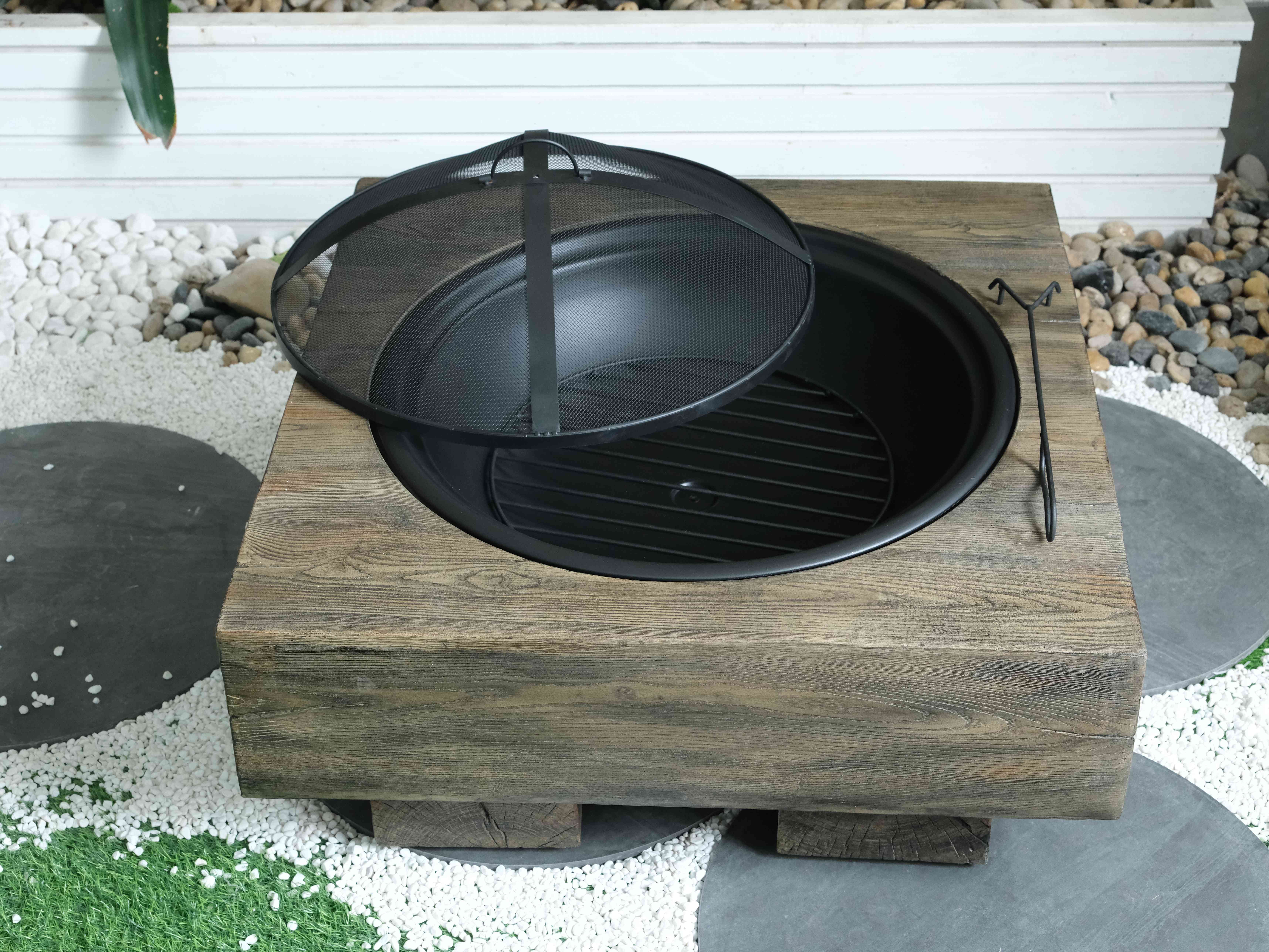 Outdoor Heater Wood-Fueled Outdoor Fire Pit with Wood Grain Design,Patio Heater