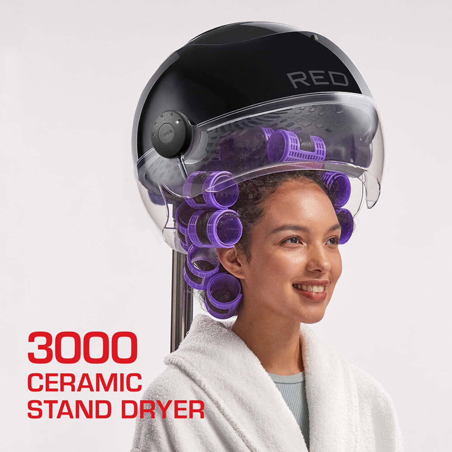 RED by Kiss 3000 Ceramic Stand Hood Dryer with Digital Timer, Adjustable Height, 360° Wheels, 3 Temp Settings, Quick Drying, Comfortable Hood, Ideal for Home & Salon Use
