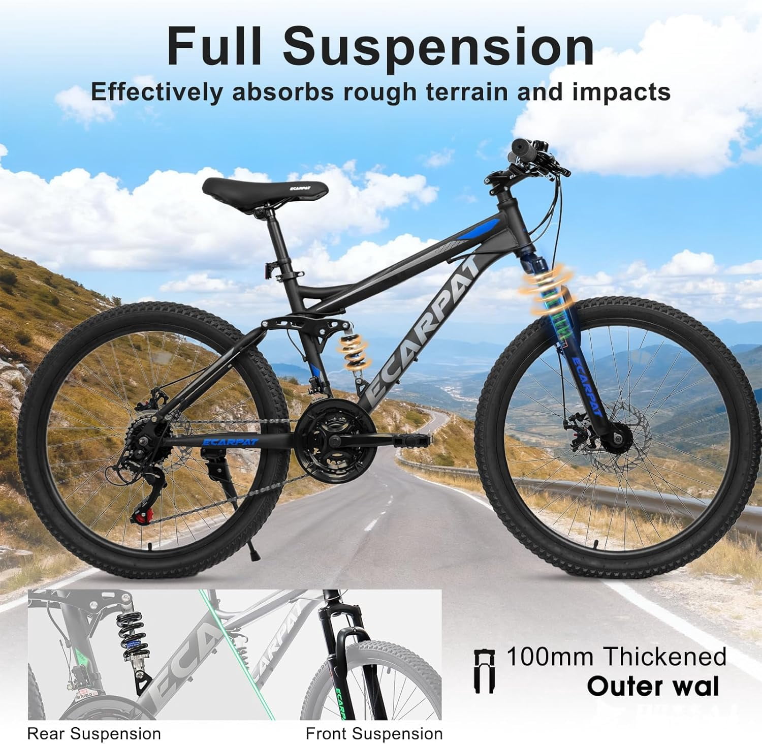 Ambifirner High Timber Mountain Bike for Adult 26 Inch Wheels, 21 Speeds, Front Suspension, Aluminum and Steel Frame Options