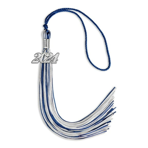 Endea Graduation Royal Blue/Silver/White Mixed Color Graduation Tassel with Silver Date Drop