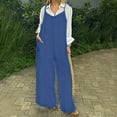thumbnail image 2 of QATAINLAV Women's Jumpsuits Casual Loose Wide Leg Rompers with Pockets Summer Sleeveless Cotton Linen Overalls Vacation Clothes Blue L Ofertas Relampago de Hoy, 2 of 7