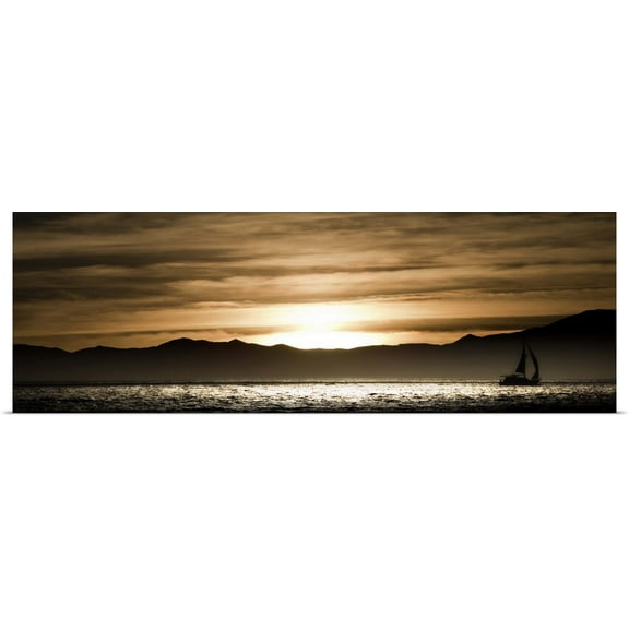 Great BIG Canvas | Rolled Scott Stulberg Poster Print entitled Sailboat in the ocean at sunset