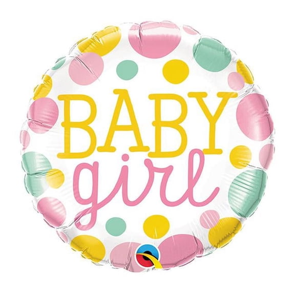 Qualatex 88920 18 in. Baby Girl Dots Flat Foil Balloon