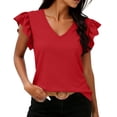 thumbnail image 2 of BRGZLK Short Sleeve Striped Shirt Women Casual Loose Summer Tops T-Shirts Ruffle V Neck 2026 Tee Trendy Blouses, 2 of 7