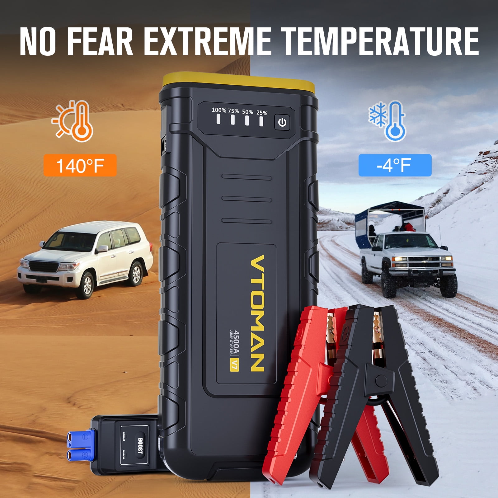 VTOMAN V7 Jump Starter, 4500A Car Battery Jumper Starter for 12V Vehicles (10L Gas/8L Diesel), Portable Jump Box with Fast-Charging & Jumper Cables