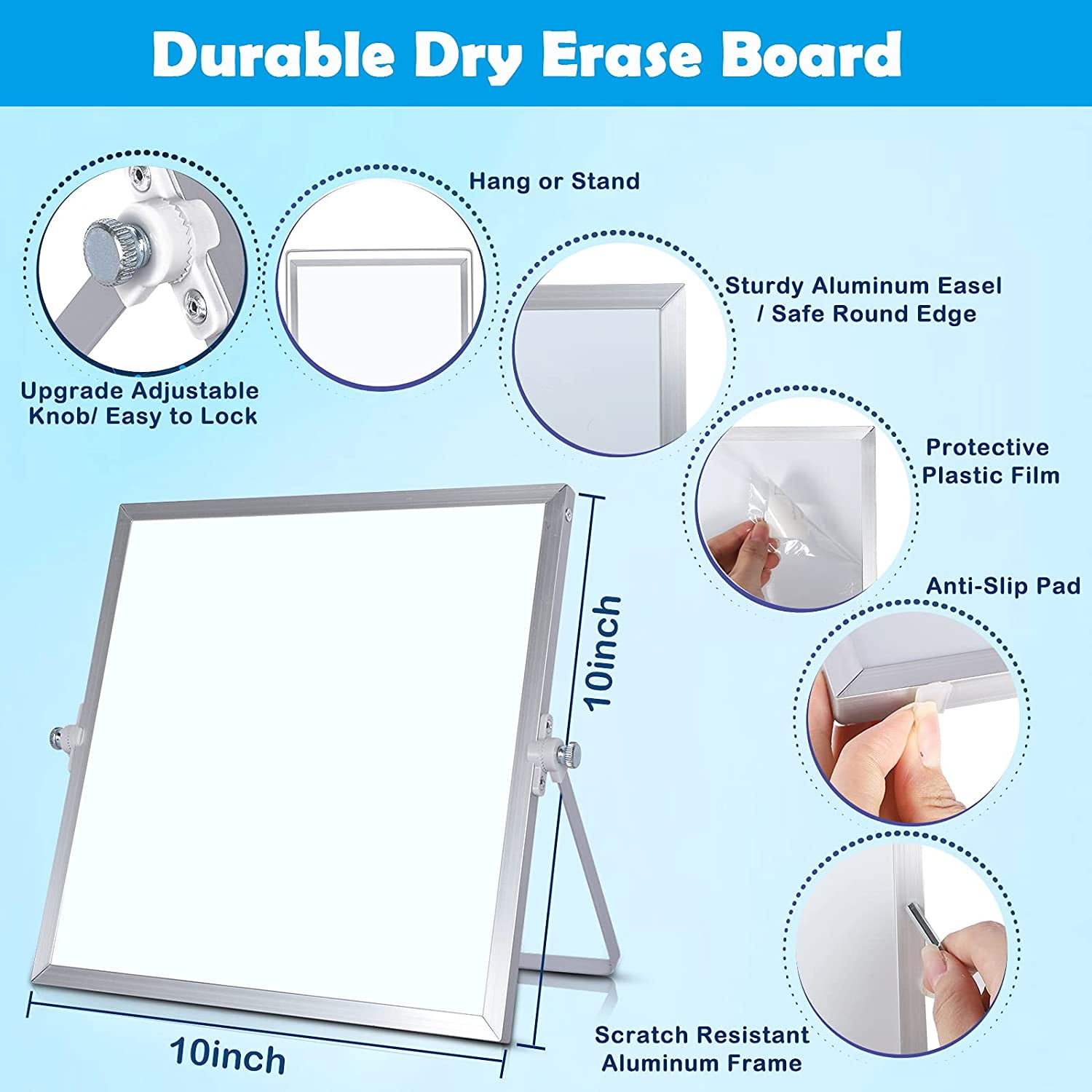 Magnetic Desktop Dry Erase White Board, 10X10- Double Side Small Magnetic  White Board with Stand for Kids/Student, 4 Markers, 4 Magnets & Eraser,  Portable/Foldable Whiteboard for Home/School/Office 