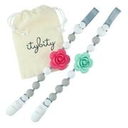 Pacifier Clip Girl, BPA Free Silicone Teether, Set of 2 (Soft Gray/Coral/Mint/White)