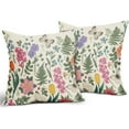 thumbnail image 2 of Spring Summer Botanical Print Pillow Covers 20x20 Set of 2 Vintage Purple Pink Green Floral Butterfly Plant Decorative Throw Pillow Cases Outdoor Farmhouse Decor for Sofa Couch Bed, 2 of 6
