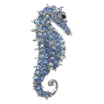 Blue Crystal Rhinestone Sea Horse Collar Brooch Pin Wedding