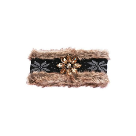 Faux Fur Headband - Womens Winter Faux Fur Flower Headband