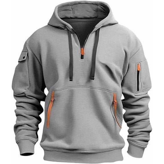 Men's Pullover Hoodies Quarter Zip Long Sleeve Shirts Drawstring Sports Casual Vintage Workout Hooded Basic Sweatshirts with Pockets