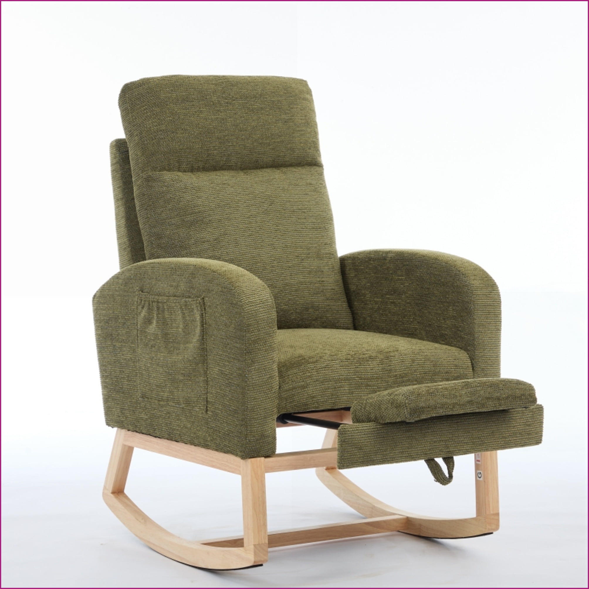 Rocking Chairs Modern Nursery Glider with Solid Wood Legs, High Backrest & Side Pocket | Teddy Polyester Blend