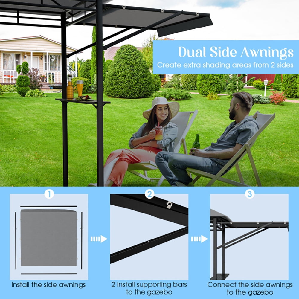Aimee Lii 13.5 x 4 Feet Patio BBQ Grill Gazebo Canopy with Dual Side Awnings, Backyard Canopy Gazebo, Gray