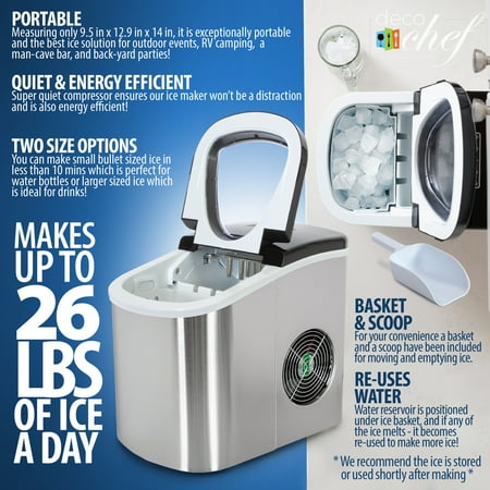- Ice Maker Countertop Stainless Steel 26Lbs a Day Compact Ice Making Machine Deco