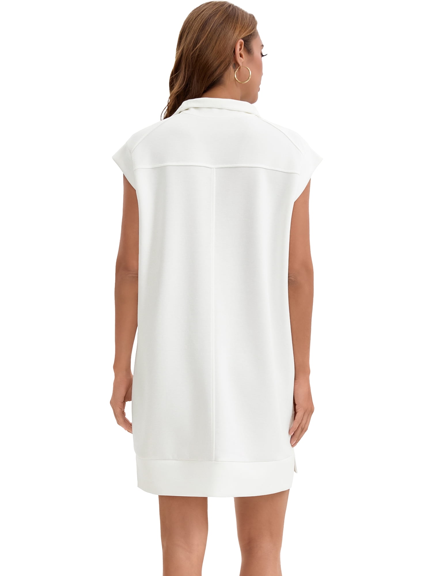 DARING DIVA Women's Half Zip Cap Sleeve V Neck Collared Tunic Dresses L White
