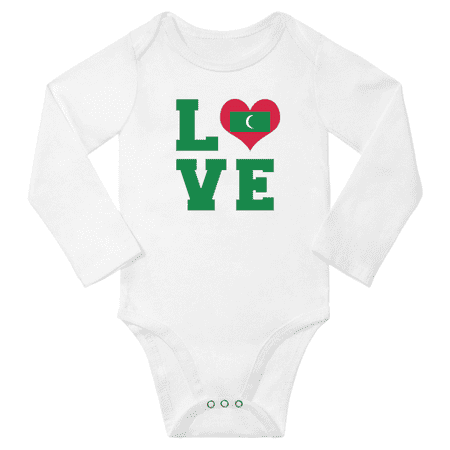 

Love Maldives Heart Flag Baby Long Slevve Rompers (White 3-6 Months)