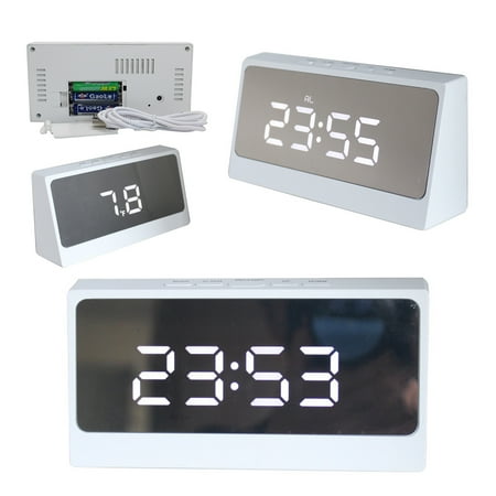 VONTER Digital Alarm Clock, Battery Operated Alarm Clock with Display Smart Night Light , Snooze , Date , 12/24H , Indoor Temperature, LCD Alarm Clock for Bedrooms Home Travel (White)