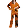 thumbnail image 2 of Black Pajamas for Women Silk Satin Button Down Long Sleeve Pajama Sets Satin Button Down Notch Collar Soft Long Sleeve Pjs Set with Long Pant Set Lounge Set XL, 2 of 5
