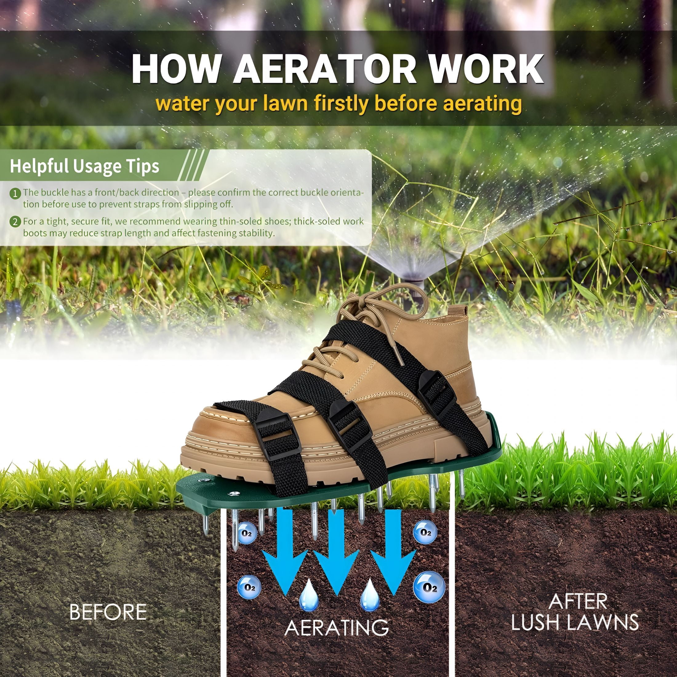 ZHZFKQ Lawn Aerator Shoes, One Size Fits All Aerator Shoes with Adjustable Triple Straps, Easy Walk-On Aeration with Heavy Duty Metal Spikes for Yard & Garden Use