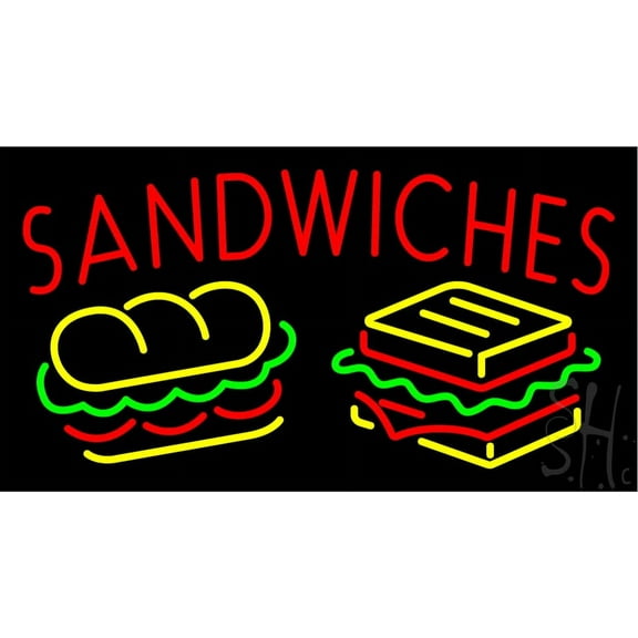 Sandwiches Logo LED Neon Sign 20 x 37 - inches, Black Square Cut Acrylic Backing, with Dimmer - Bright and Premium built indoor LED Neon Sign for restaurant window and interior decor.