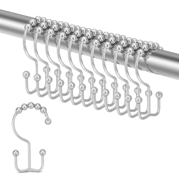 Shower Curtain Rings, Rust Resistant Metal Rings, Smooth Double Glide Quiet Operation for Shower Rods, Set of 20 Hooks, Nickel