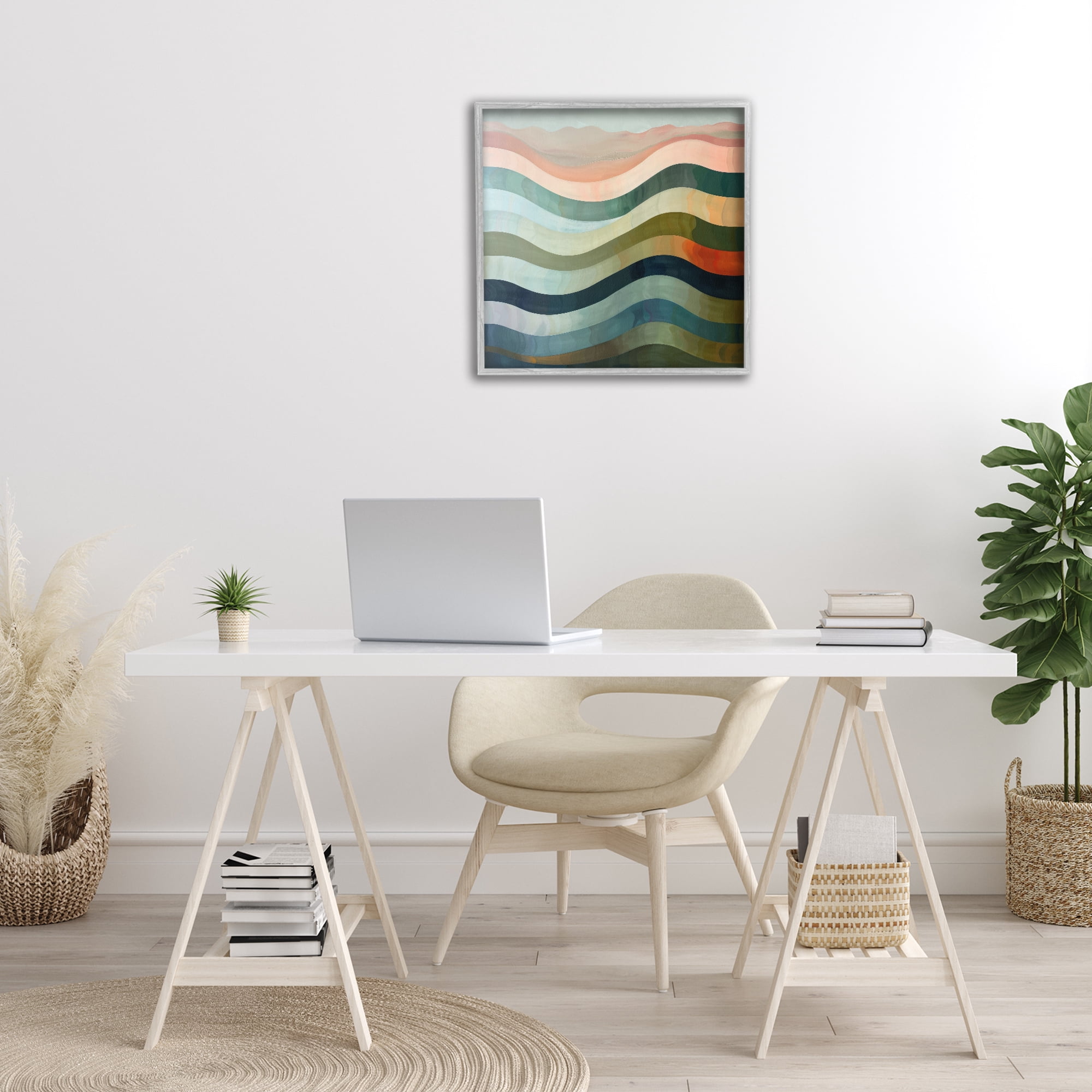 Stupell Industries Fluid Dynamic Stripes Abstract Painting Gray Framed Art Print Wall Art, 24 x 24