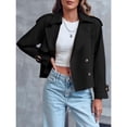 thumbnail image 2 of Women Crop Top Double Breasted Trench Coat with Shoulder Sleeves and Cut Jacket with Pockets, 2 of 6
