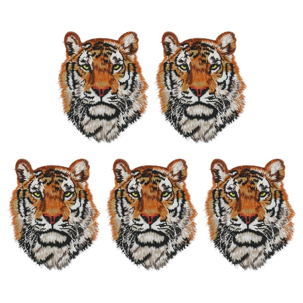 5 parches de poliéster con diseño de cabeza de tigre para ropa, decoración de bolsos y ropa.