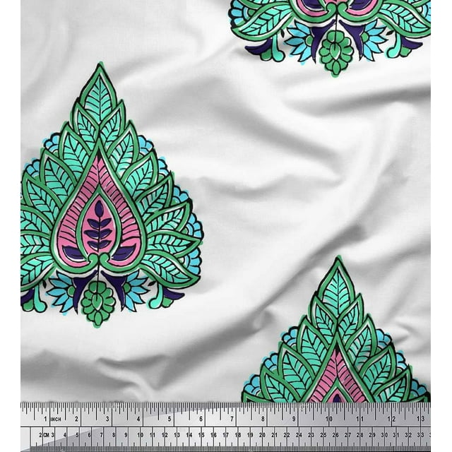 Soimoi Poly Georgette Fabric Leaves & Floral Block Fabric Prints by Yard 42 Inch Wide