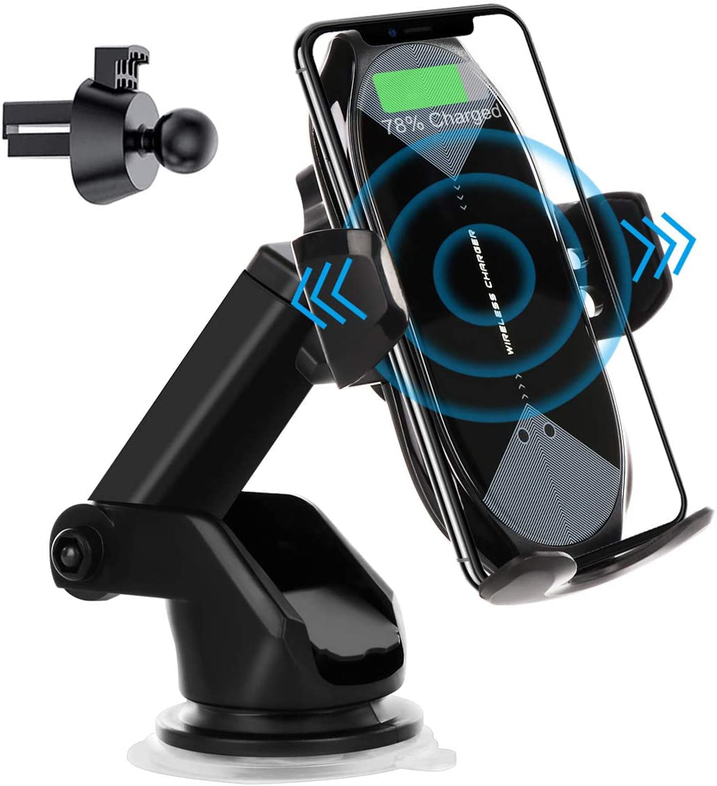 2-in-1 Car Phone Mount with Dual-clip Design Compatible iPhone 11Series/iPhone 8/Galaxy S9 above Series 10W/7.5W Qi Fast Charging Car Phone Holder for Air Vent and CD Slot Mpow Wireless Car Charger 
