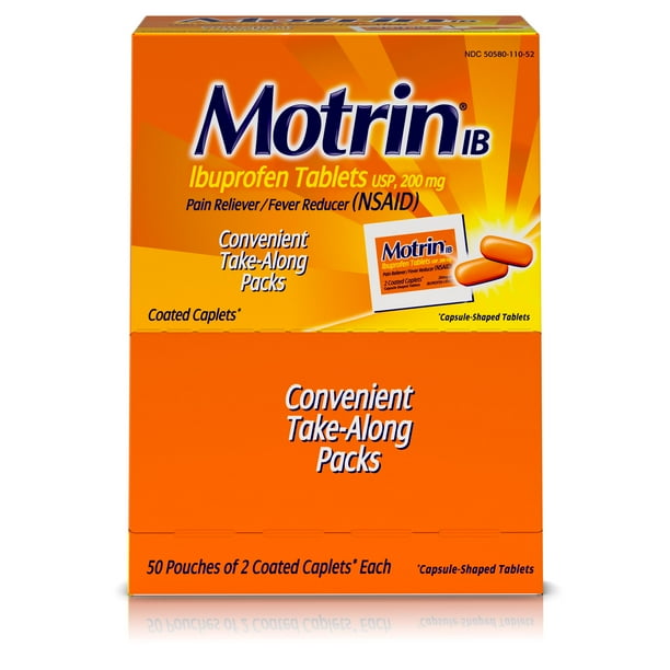 Motrin IB, Ibuprofen 200mg Tablets for Pain & Fever, 50 packs of 2ct