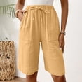 thumbnail image 4 of Beach Shorts for Women, Audhol Shorts for Women Knee Length High Waisted Drawstring Casual Summer Pants 2025 Wide Leg Cute Shorts for Women Yellow 2XL, 4 of 7