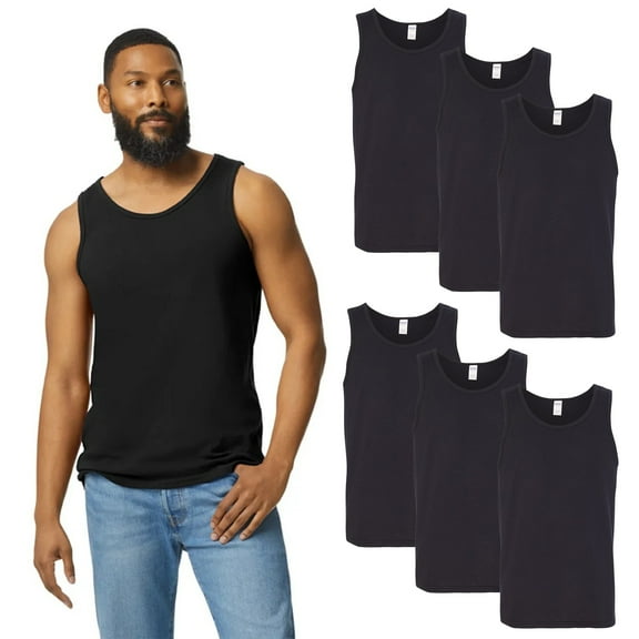 Gildan Men's Heavy Cotton Tank Top, 6-Pack, Classic Fit, Sleeveless Undershirts, Black, Sizes S-3XL