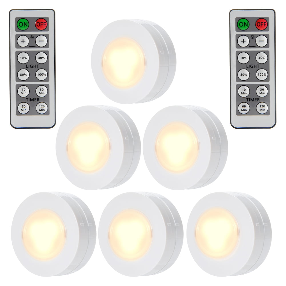 Wireless LED Puck Light W/Remote Control Dimmable Under Cabinet Closet Lamp AAA 