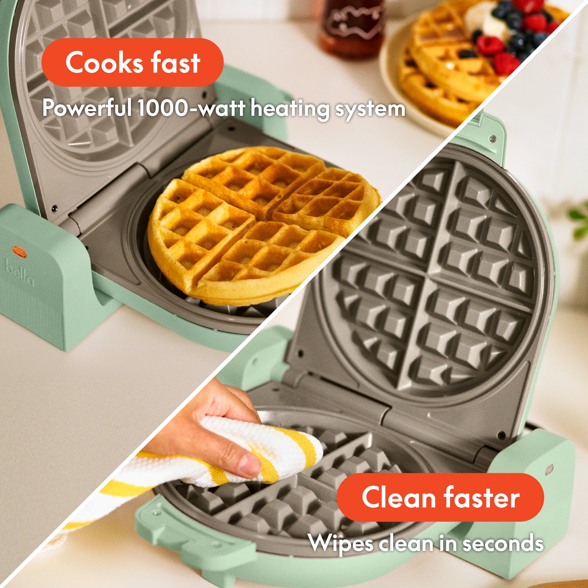bella Stack & Store Mini Waffle Maker, Seaglass
