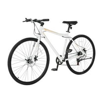 KFFKFF Hybrid Bike with Lightweight Aluminum Frame, 700c Wheels for Men and Women, Urban Commuter Bicycle for Adults, Step-Over Design, 7-Speed Gear System, Adjustable Alloy Stem, Disc Brakes