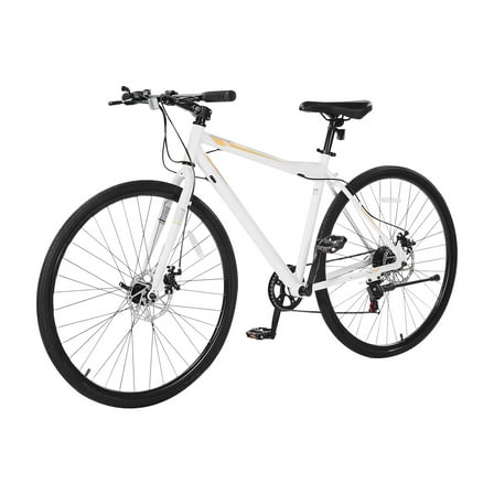 KFFKFF Hybrid Bike with Lightweight Aluminum Frame, 700c Wheels for Men and Women, Urban Commuter Bicycle for Adults, Step-Over Design, 7-Speed Gear System, Adjustable Alloy Stem, Disc Brakes