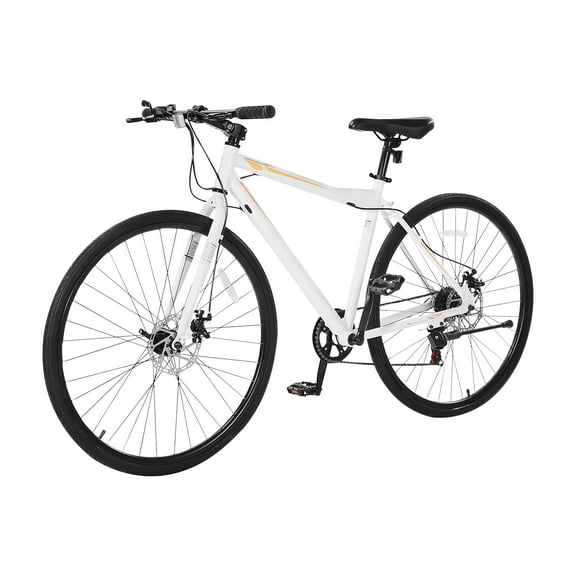 KFFKFF Hybrid Bike with Lightweight Aluminum Frame, 700c Wheels for Men and Women, Urban Commuter Bicycle for Adults, Step-Over Design, 7-Speed Gear System, Adjustable Alloy Stem, Disc Brakes