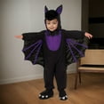 thumbnail image 2 of Mercatoo Boys Girls Halloween Jumpsuit Bat 𝗪ings Cute Hoodie with Ears Long Sleeve Footless Bodysuit Holiday Part𝘆 Romper, 2 of 5