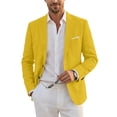 thumbnail image 2 of Dwelliawo Cotton Linen Sport Coat Summer Blazer Men Casual Business Suit Jacket | Blazer 5 Button Notch Lapel,Lightweight Linen Fabric,Soft Suit Blazer for All Day Comfort Yellow L, 2 of 7