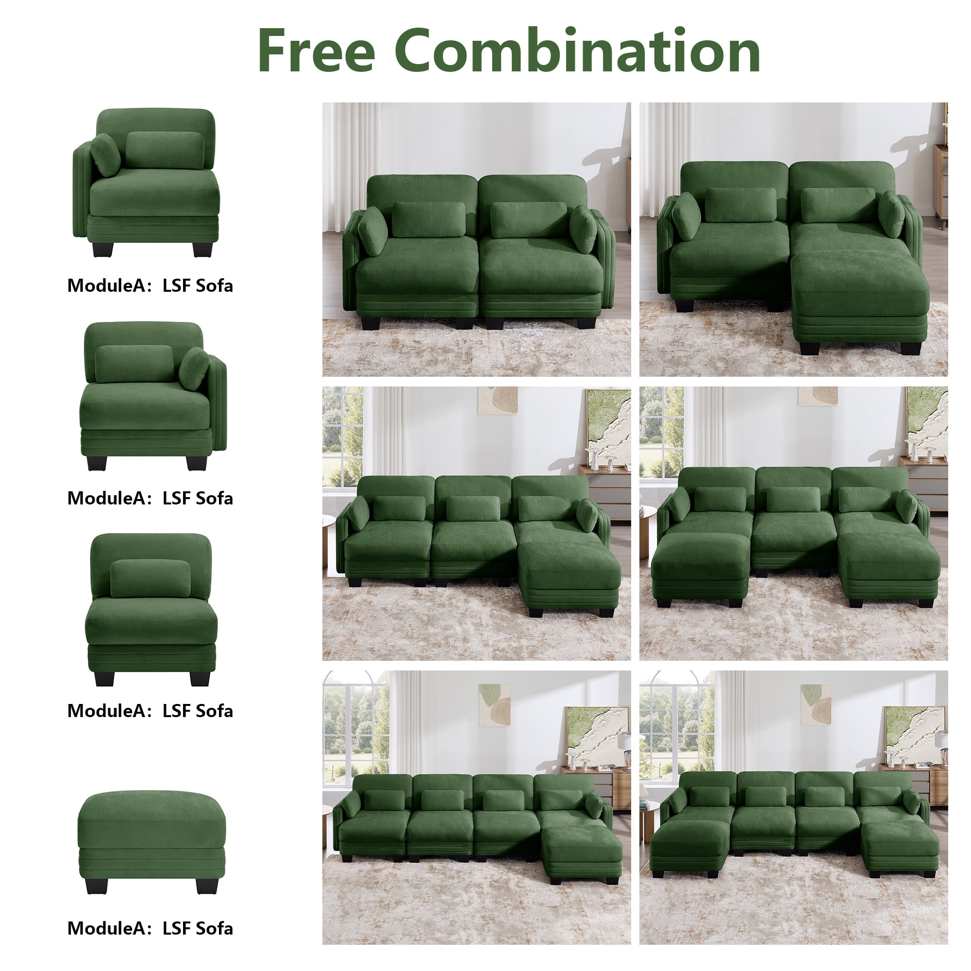 130" L Shape Modern Modular Sectional 4 Seater Sofa Couch with Movable Ottoman and 6 Pillows