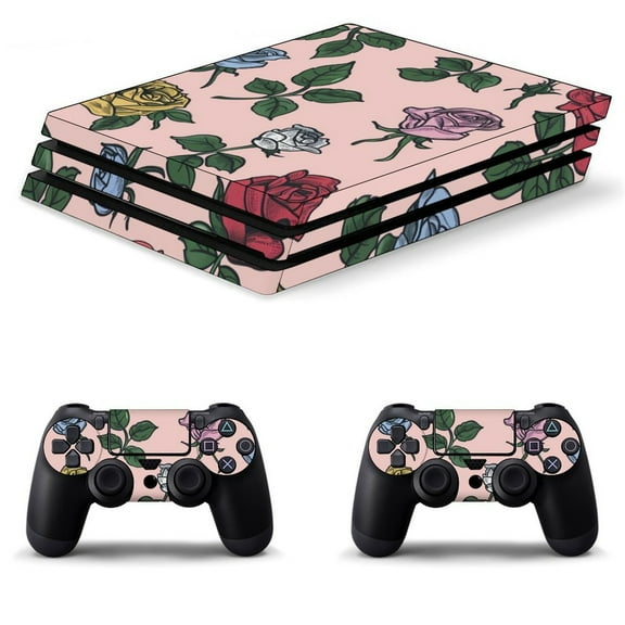 Decal Skin for PS4 Slim / PS4 Pro / PS4, Whole Body Vinyl Sticker Cover for Playstation 4 Console and Controller (Rose Pattern)