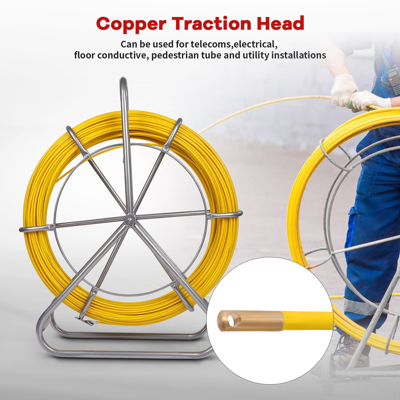 656FT Fiberglass Fish Tape 1/4 inch(6MM), High Strength Flexible Wire Puller, Non-Conductive Electrical Fish Tape for Wall/Conduit Cable Running Installation